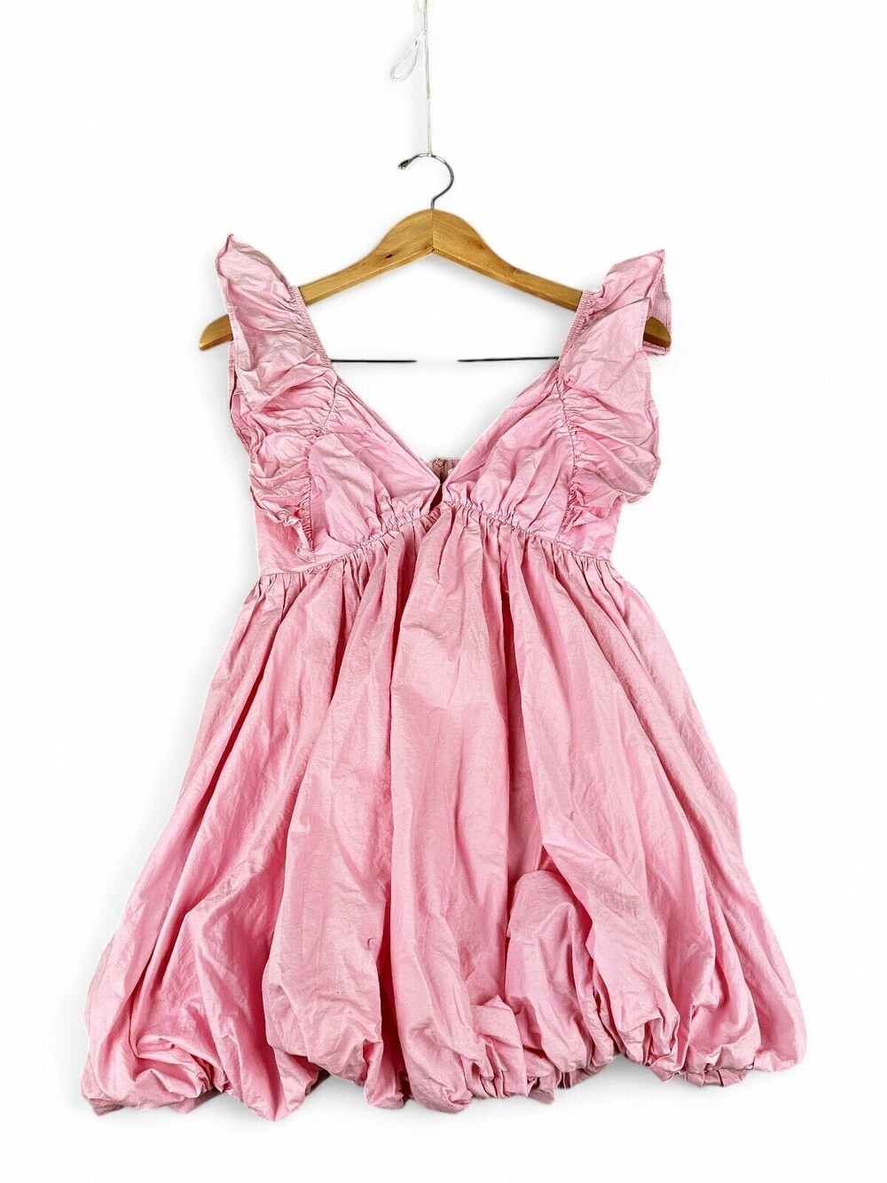 Selfie Leslie Pink Bubble-Hem Ruffle Midi Dress S